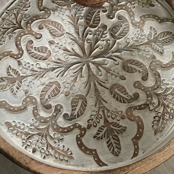 Wooden round serving tray white‎ wash distressed with handles home decor coastal - Picture 7 of 9